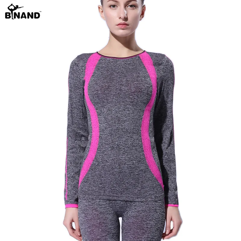 

BINAND Women Slim Yoga sports long Sleeves Shirt High Elastic Training Running Exercise Slim Stretch Soft Sports Yoga Tops