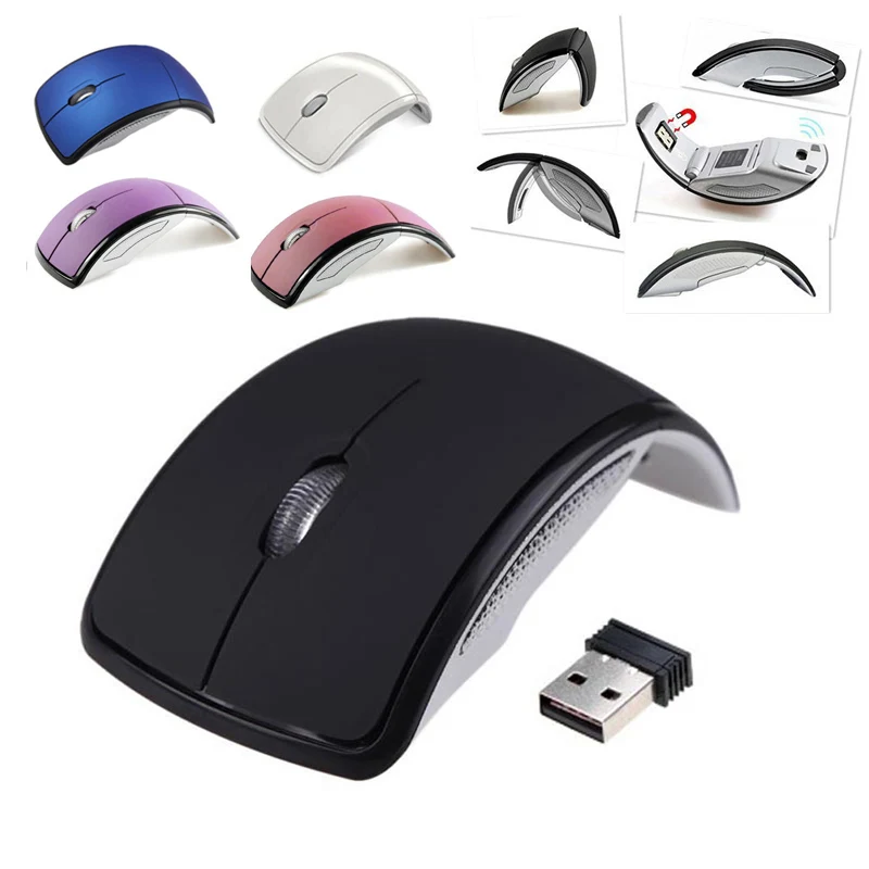 Ultrathin 2 4GHz Foldable Wireless Arc Optical Mouse Mice with Mini USB Receiver for Pad PC
