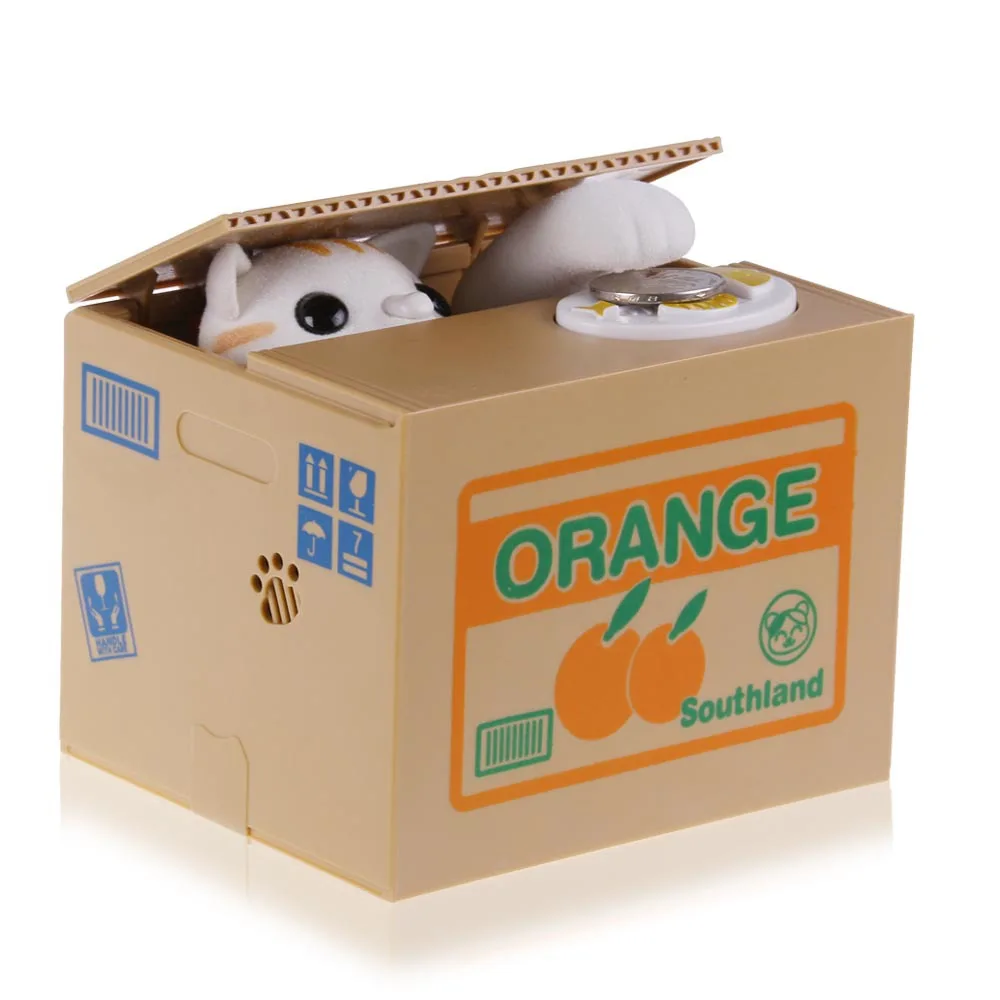 1pcs 2016 Hot Sale Automated Cat Steal Coin Bank Piggy Bank Moneybox Money Saving Box Gifts digital coin jar alcancia de gato