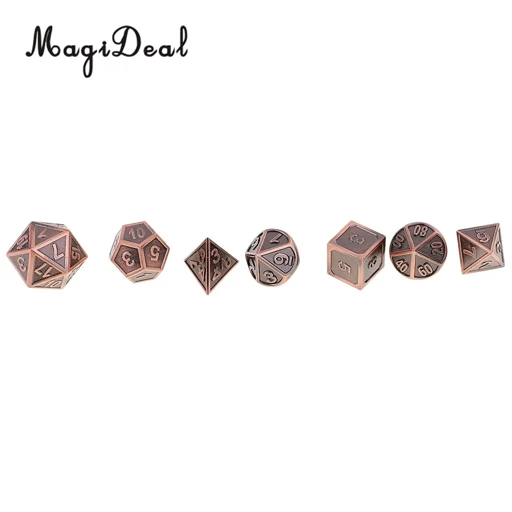 MagiDeal High Qaulity Zinc Alloy Multi Sided Dices 7 Dice Set For D&D DND MTG RPG Gaming Home Birthday Party Games Supplies