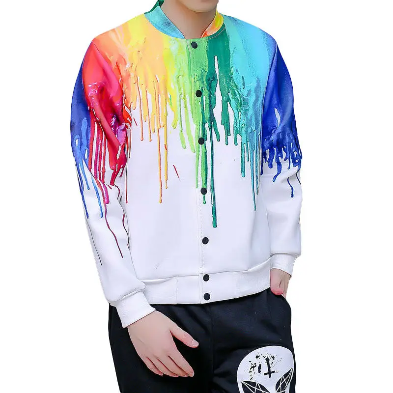 Colorful Jacket Luxury Men Watercolor Print Coats Veste Homme Fashion