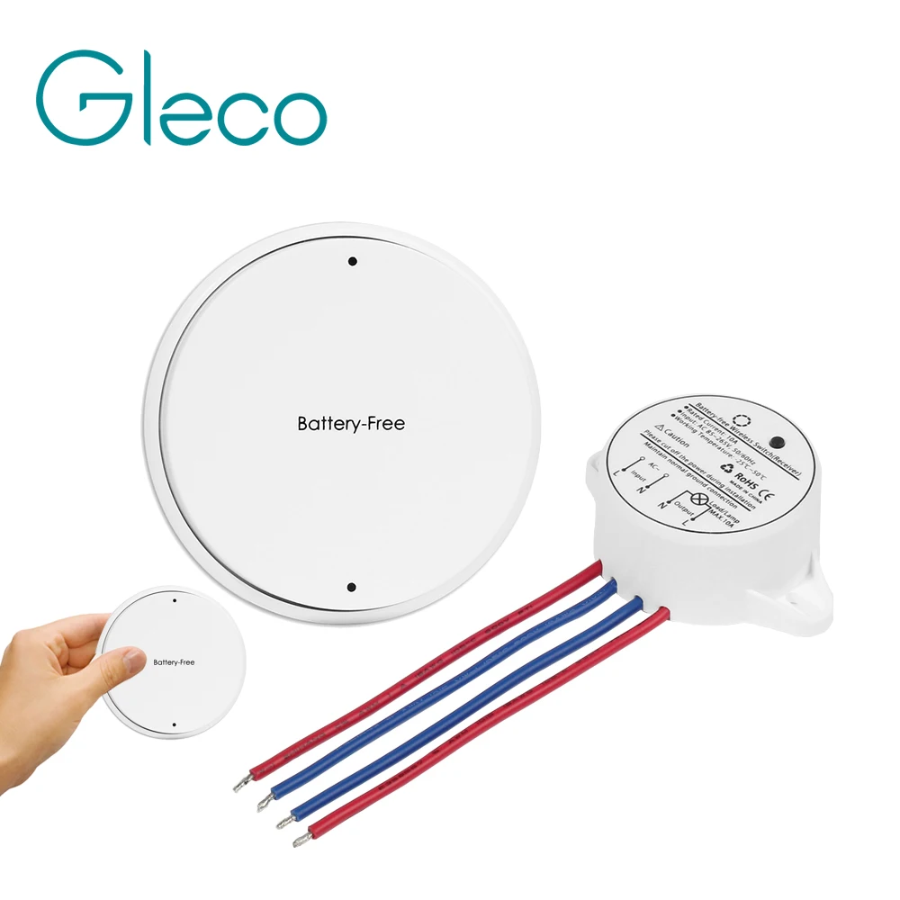

AC85-220V Battery-free Wireless Light Switch Standard 1 Gang 1 Way RF Control Self-powered Wall Switch 5A 10A