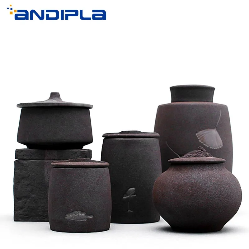 

Japanese Style Coarse Pottery Tea Cans Kung Fu Tea Sets Tea Caddies Jar Pot Sugar Bowl Tea Sealed Storage Creative Home Decor