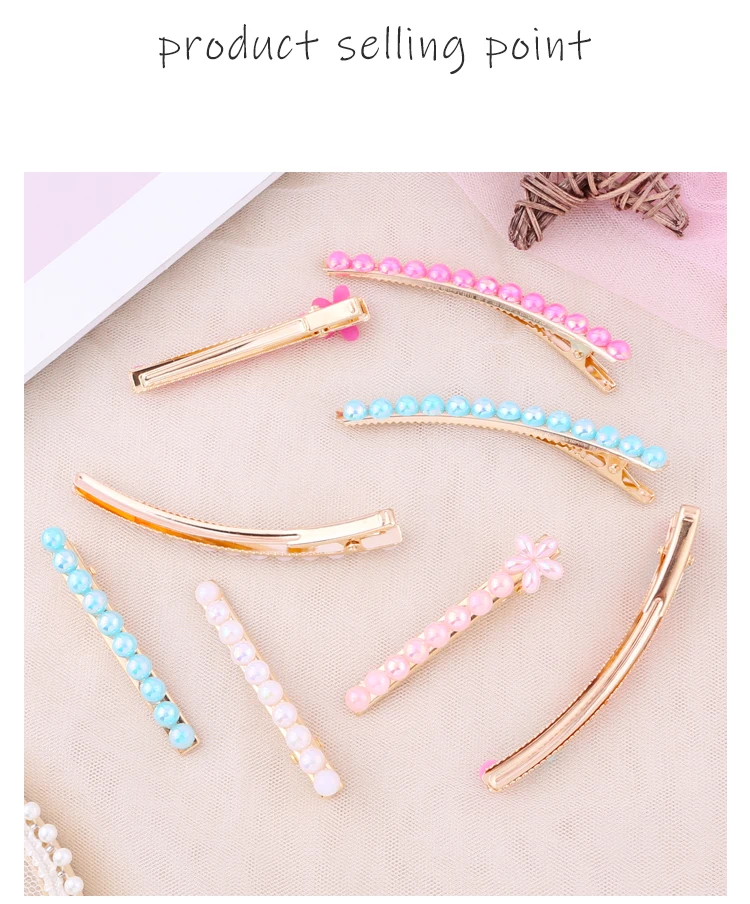 2pcs/set Pearl Flower Hair Clips Alligator Duckbill Long Hairpins Barrettes Candy Rainbow Color Hair Accessories for Women Girls