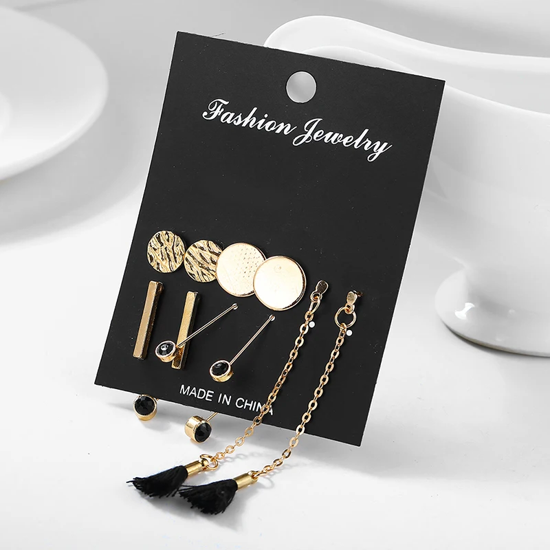 Fashion 5Pairs/set Alloy Tassel Acrylic Drop Earrings Set For Women Trendy Mixed Statement Korean Long Sets | Украшения и