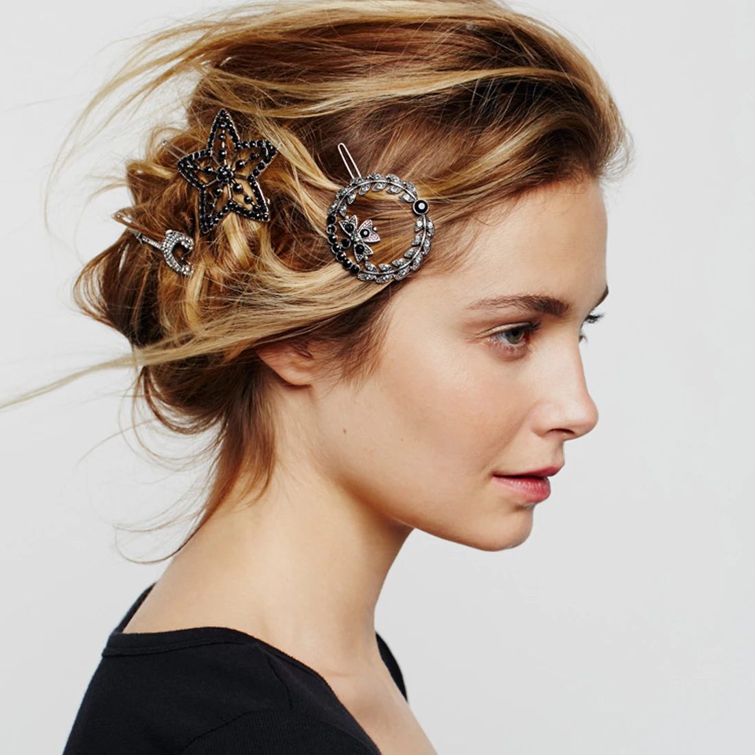 NEW High end hair accessories alloy geometric retro five pointed star