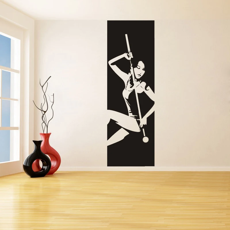 

Billiards Girls Wall Stickers Vinyl Decals Billiards Room Poster Living Room Home Decoration Door Decor Murals B31