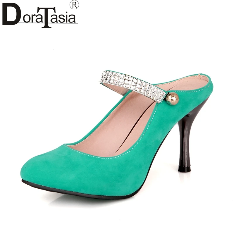 

DoraTasia 2018 Fashion Large Size 31-47 Thin High Heels Round Toe Slip On Women Pumps Woman Comfortable Party Shoes Woman