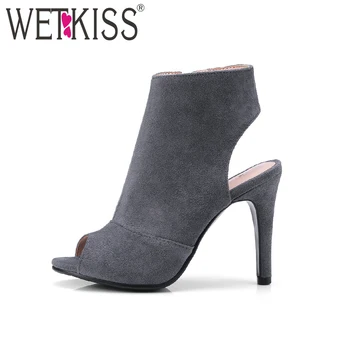 

WETKISS Plus Size 43 Sexy Ladies Summer Boot High Neck Dress Shoes Woman Peep toe High Heel Ankle Woman Boot Ladies Shoe