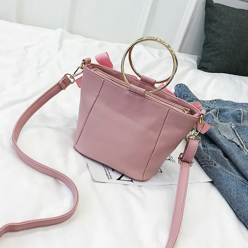 

Women's bag new ribbon vertical version small square bag winter shoulder bag metal ring handbag cross body bag