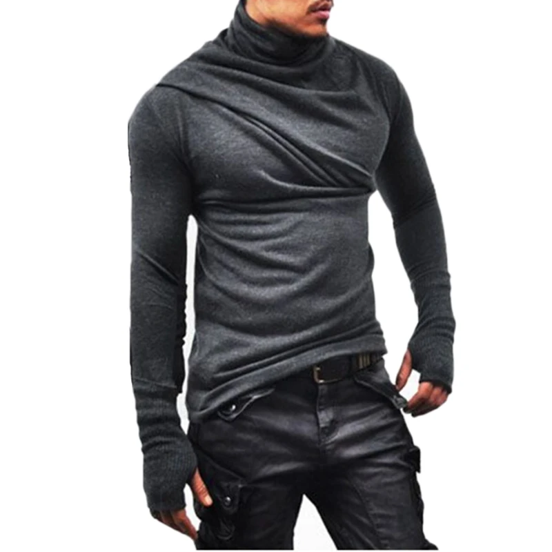 Turtleneck Scarf Collar Men's T Shirt 2018 Spring Autumn Long Sleeve