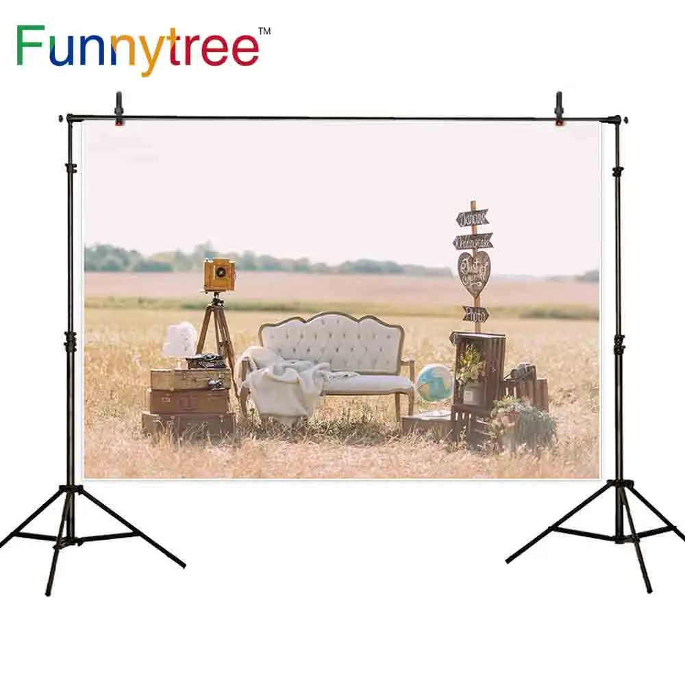 Funnytree фоны фотография Пейзаж Природа винтаж камера белый диван луга Глобус
