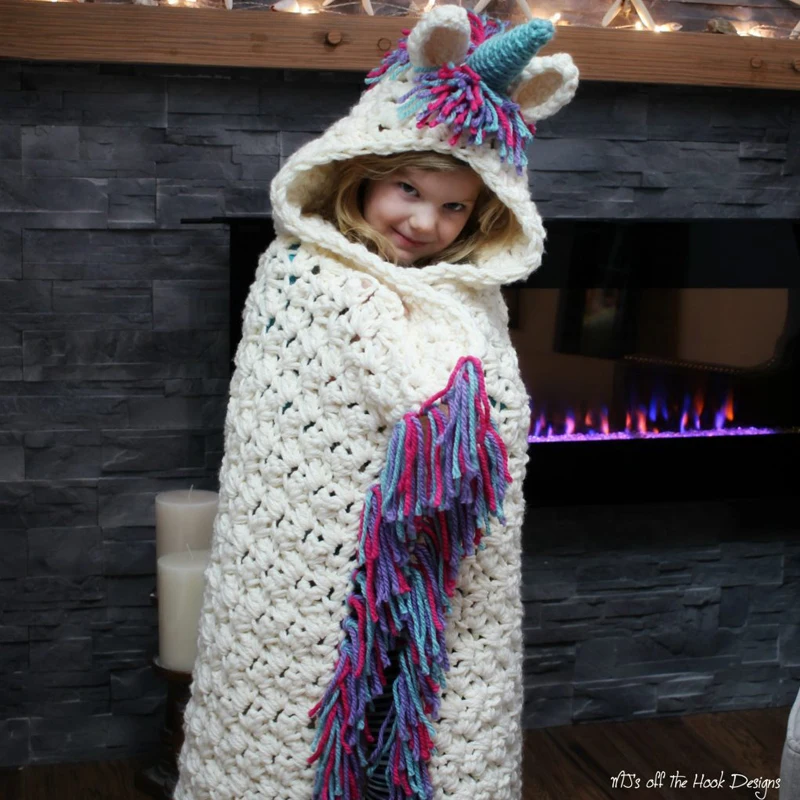 

Unicorn Children Blanket Handmade Crochet In Cap Throw Blanket Colorful Kids Super Soft Hooded Blankets Travel Shawl