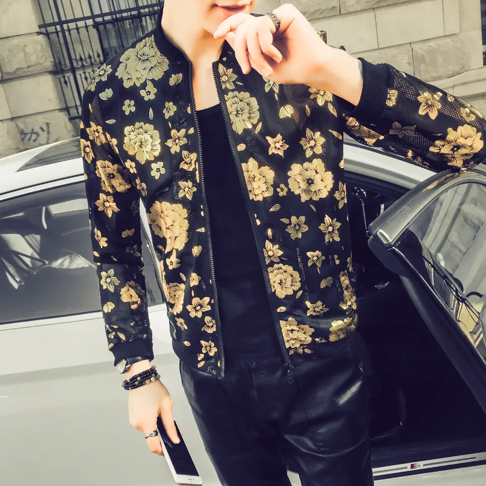 Горячая Летняя мужская куртка с принтом 2019 Slim Fit длинным рукавом бомбер плюс