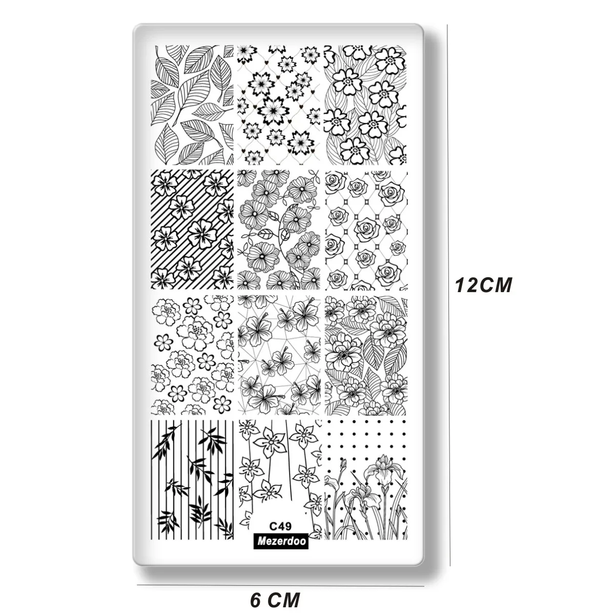 Цветочный лист тема прямоугольный, для нейл-арта штамп шаблон изображения пластины кружева сетки точечный узор ногтей штамповки пластины с белый пэд C49