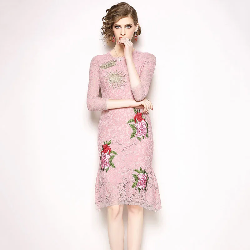 Sexy Mujeres De 2019 Túnica Las O Vestidos La Modis Nueva cuello Moda Rosado Delgado Mujer Casual Vestido Encaje Bordado TdESqS