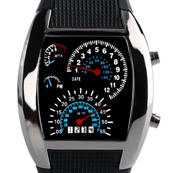 

Men's Blue & White LED Luminous Watches 2020 Vogue Sports Digital Military Pilot Speedometer Dot Matrix Boys Rubber Band Relojes