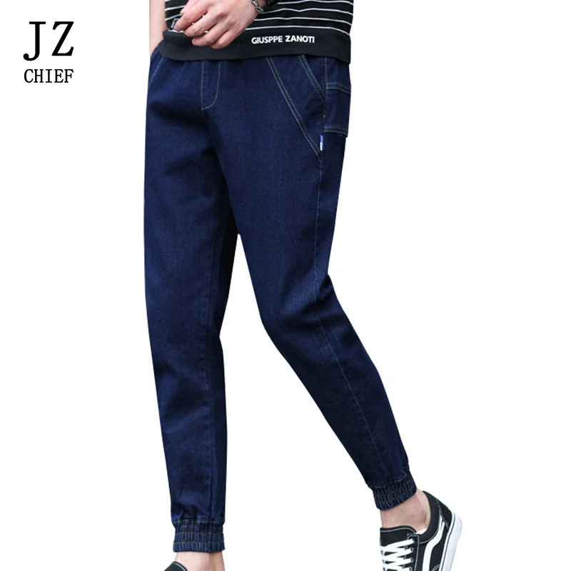 

2019 New Jeans Men Straight Leg High Quality Harem Pant Man Fashion Denim Trousers Streetwear Biker Jean Drawstring Ankle length