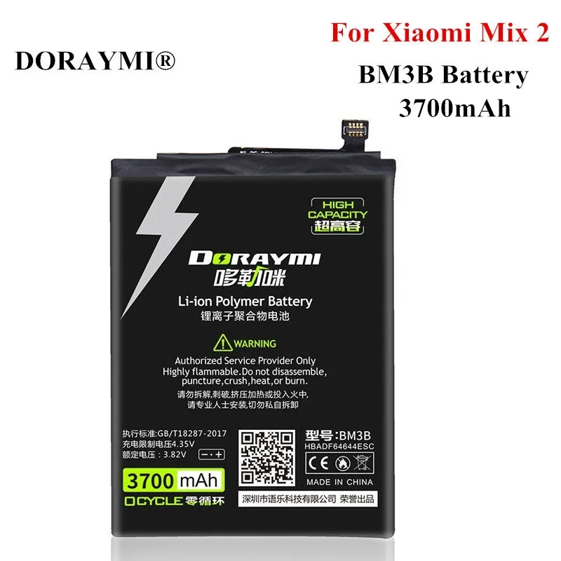 

DORAYMI Li-ion Lithium Battery BM3B 3700mAh for Xiaomi Mix 2 Phone Batteries Replacement Bateria Free Tool