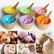 12 шт. стаканчики для мороженого с ложкой прекрасная детская чашка для мороженого многоразовые пары десертное мороженое чаша прекрасный подарок Дети/C