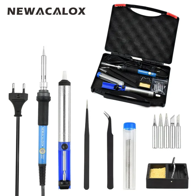 NEWACALOX терморегулятор паяльник Комплект 60 Вт ЕС 220 В паяльная наладочная станция насос для демонтажа железный наконечник припой провода слишком коробка