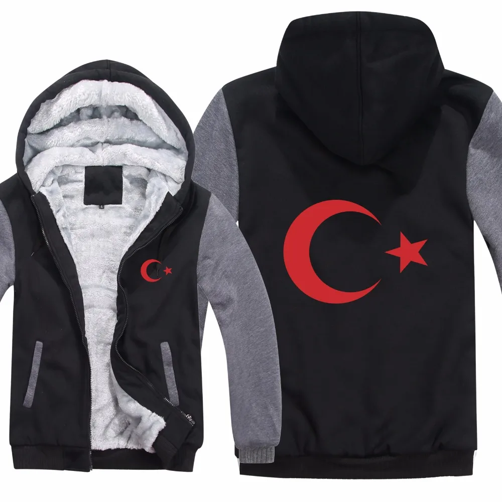 

Winter Style National Turkish flags Hoodies Pullover Cool Turkey Sweatshirt Men Fleece Zipper Thicken Men Clothing