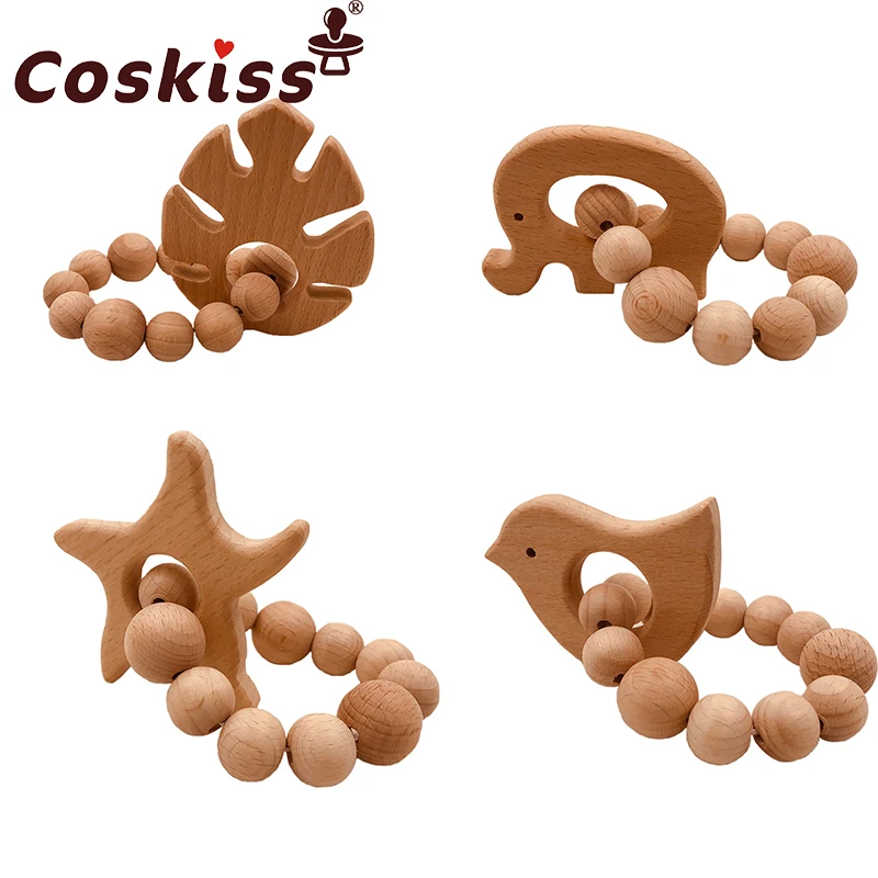

Набор колец из бука, необработанный Прорезыватель для зубов с искусственными животными, детский браслет