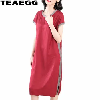 

TEAEGG High Quality Robe Femme Vintage Vestidos Verano 2020 Dress Women O-neck Elegant Dress Women Summer Dresses Casual AL1223