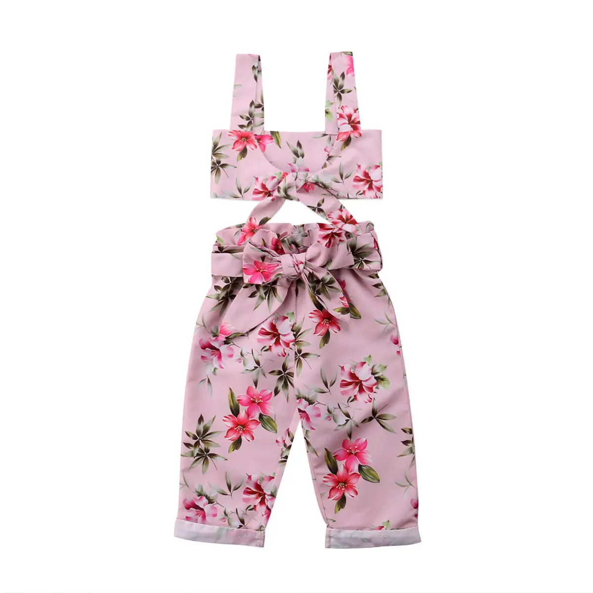 

Floral Toddler Kids Baby Girl Summer Clothes Sleeveless Bow Tank Tops+Wide Leg Pant Trouser 2PCS Outfits Clothing Set