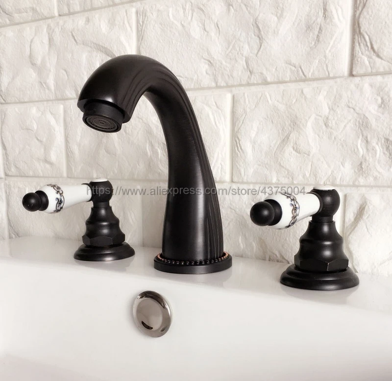 Oil Rubbed Bronze bathroom faucet for hot and cold Mixer tap Sink faucet Double handle 3 hole bathroom basin faucet Nhg060