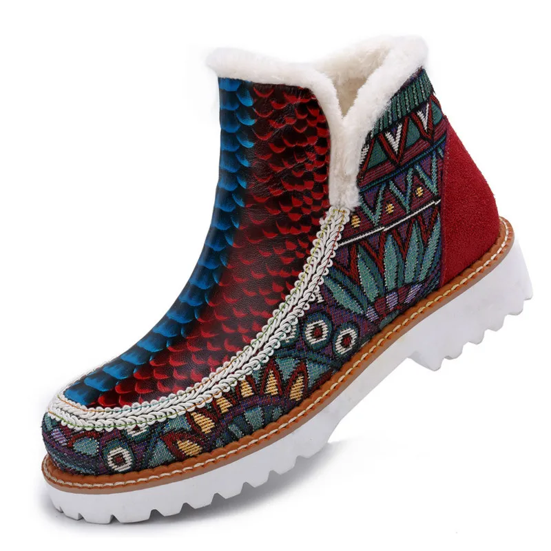 

2019 new women's boots warm fashion hand-made leather stitching wool hand-painted casual shoes Big size 37--42 Yasilaiya