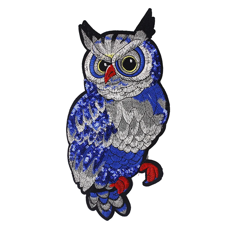 10piece Beaded Blue Sequin Owl Embroidered Cloth Patches Decoration Sew