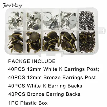 

Julie Wang 160pcs/Box Zinc Alloy Earring Post Earring Cup Round Bronze Silver Ear Stud Setting Jewelry DIY Findings Accessory