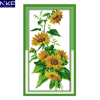

NKF Sunflowers Cross Stitch Flower Embroidery Kits 11CT 14CT DIY Chinese Cross Stitch Painting Pattern for Home Decor