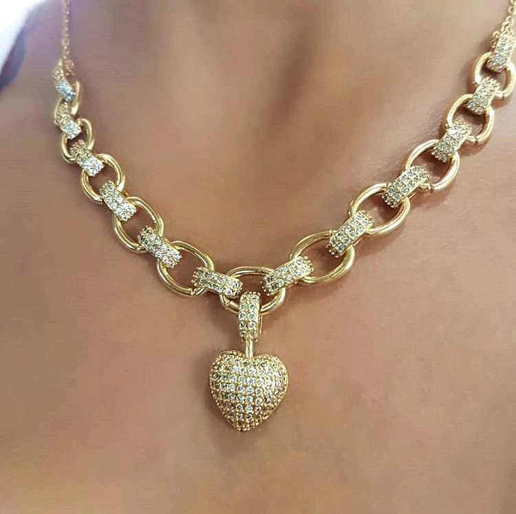 Роскошные Ювелирные наборы в форме сердца с покрытием из микро кубического циркония золотого цвета, ожерелье, браслеты, наборы браслетов для женщин, ювелирные изделия