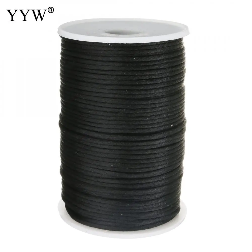 24 цвета, 100 ярдов/шт, 2 мм, смешанный нейлоновый сатиновый шнур, шелковистый шнур макраме, Плетенный бисером, браслет, нить - Цвет: black