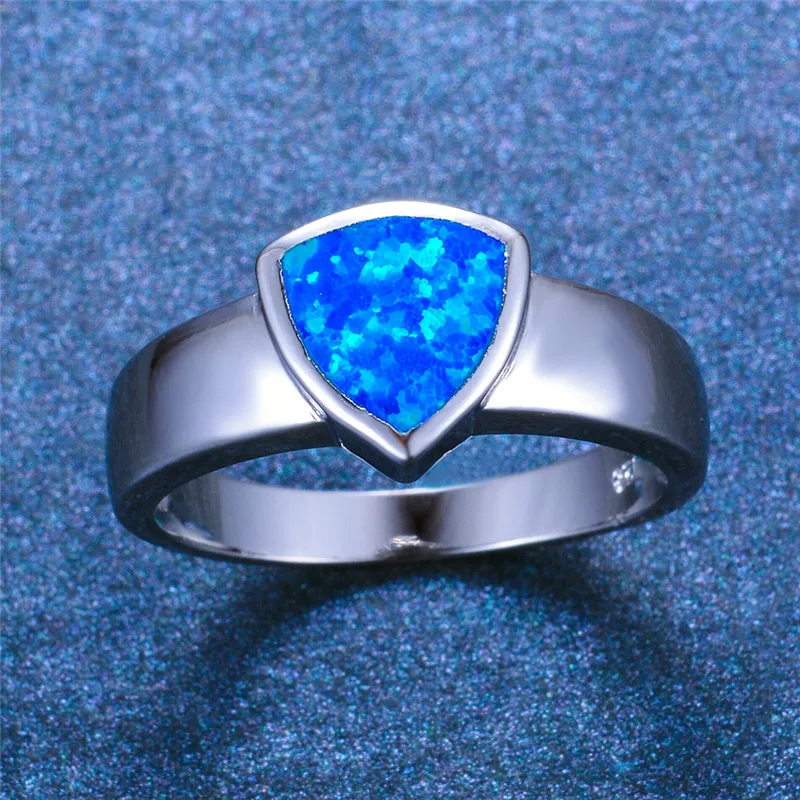 Simple Female 925 Silver Triangle Ring Boho Blue Fire Opal Stone Ring Promise Love Engagement Rings For Women Vintage Jewelry