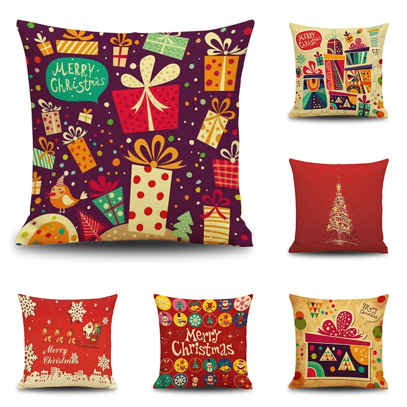 

45x45cm Halloween Christmas Throw Pillows Case Cotton Linen Tree New Year Decorative Pillows For Sofa funda cojin