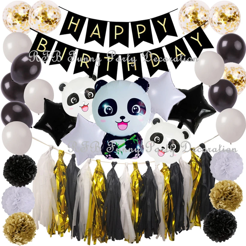 Panda Foil Balloon One Year Birthday Party Decoration Jungle Party Decoration