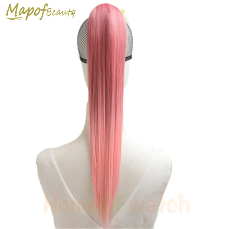 

MapofBeauty 20" Straight Clip In one piece Ponytail 5 colors Synthetic Hair Extensions Ombre Ribbon Drawstring Heat Resistant