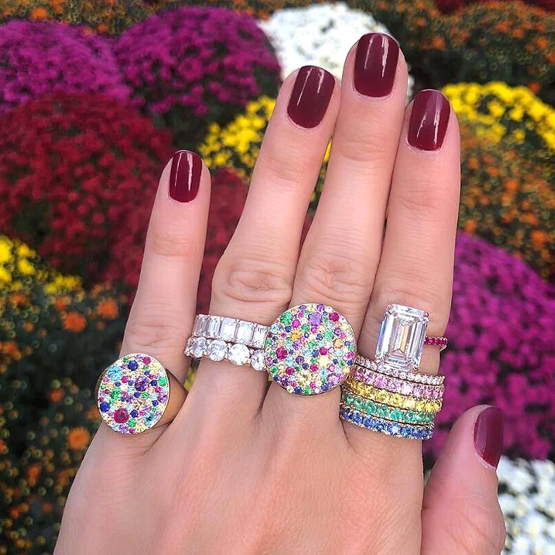 

Round shape gold filled fashion trendy round rings micro pave colorful cz engagement band women fashion charm ring jewelry gift