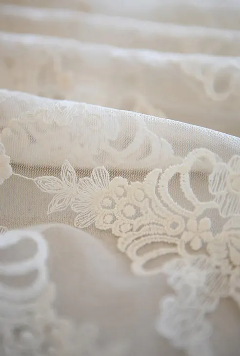off white vintage embroidered lace, embroidered gauze lace fabric, antique wedding table cloth