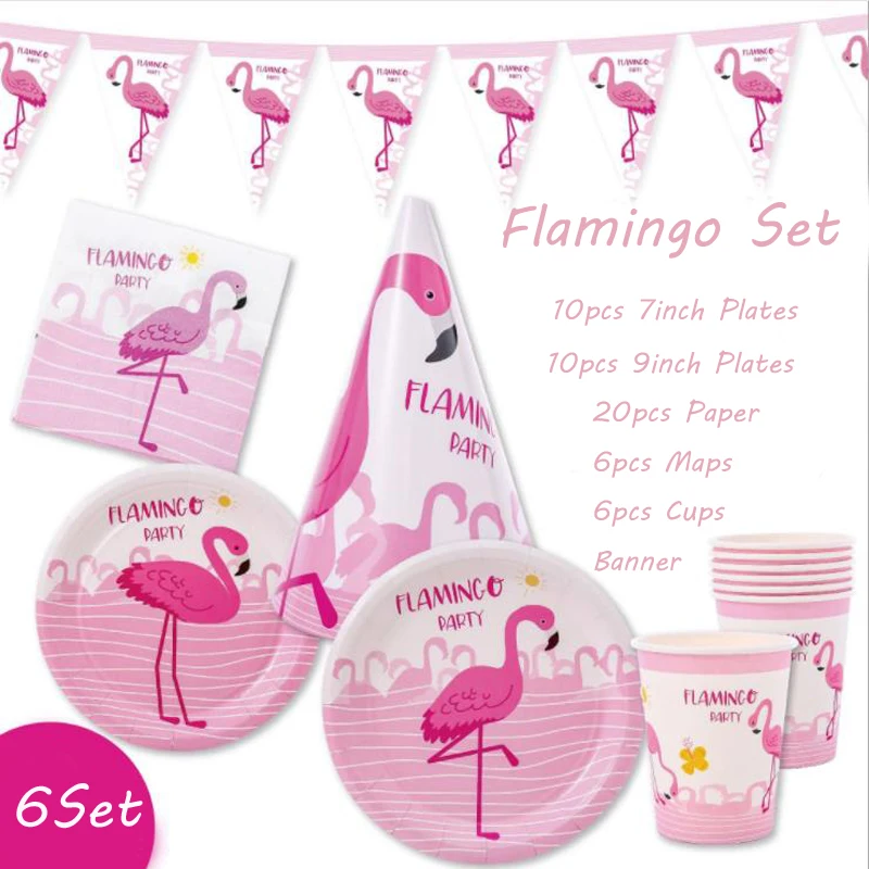 

Omilut Birthday Decoration Cartoon Flamingo Party Kids Baby Shower Girl Flamingo Party Set Disposable Plates Invitation Card Su