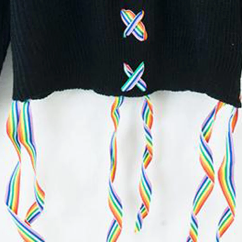 Bohemian Style Women Autumn Knitted Sweater Cross Lace Up Pullover Loose Casual Street Fashion Sweaters Boho Female Top Clothing Sweaters