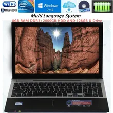 8G RAM+2000G HDD+128G U Drive 15.6″Gaming Laptops N3520 Quad Core 2.16GHz Win 7/10 system Notebook PC Laptop Computer DVD ROM