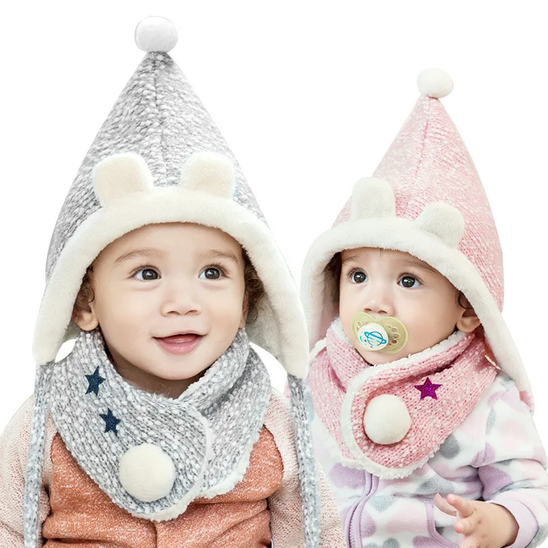 

Baby knitted Scarf And Hat Set Luxury Winter Warm Crochet Hats And Scarves With Real Fur Pom Beanie Hat for Boys And Girls