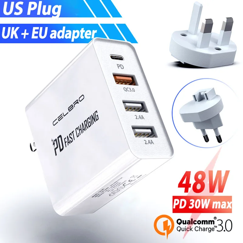 48 Вт Мульти USB быстрое зарядное устройство usb type C PD зарядное устройство Quick Charge 3,0 зарядная станция Cargador для Iphone 11 Pro Max samsung Note10 - Тип штекера: EU UK US Plug 3 in 1