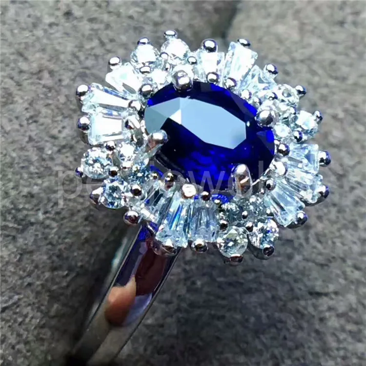Кольцо с натуральным синим сапфиром, 1CT драгоценный камень,, блестящее кольцо из серебра 925 пробы, хорошее ювелирное изделие Q91159