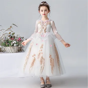 

Summer Spring New Long Sleeves Dress for Children Girls Teens Dress Birthday Party Wedding Dress Elegent Princess Prom Dress