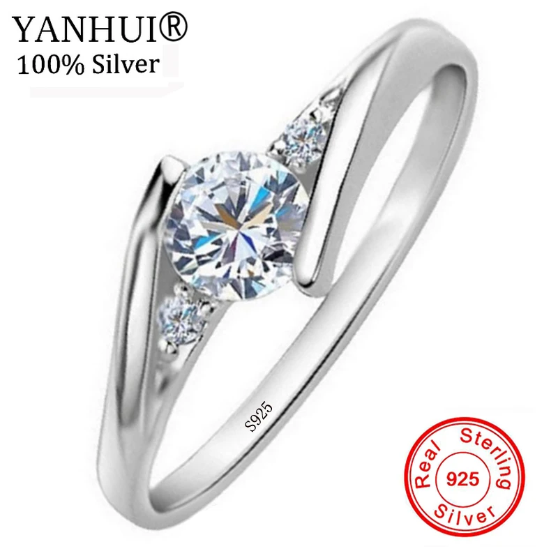 YANHUI,, твердые 925 серебряные кольца, Bijoux, 0,5 карат, циркония, CZ, обручальное, обручальное, ювелирное изделие, кольца, подарок для женщин, JAR013